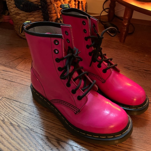 Dr. Marten’s 1460 8-Eye Hot Pink Patent Boots - Picture 2 of 16